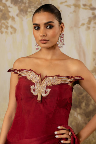 Draped Saree Indian Wedding Red by Aashima Behl