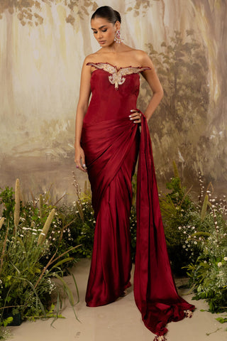 Draped Saree Indian Wedding Red by Aashima Behl