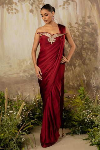 Draped Saree Indian Wedding Red by Aashima Behl