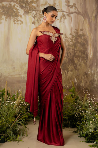 Draped Saree Indian Wedding Red by Aashima Behl