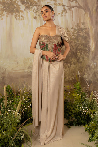 Gold Draped Saree Indian Wedding Draped Saree Set by Aashima Behl