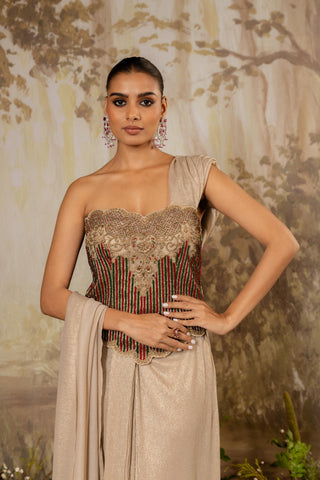 Gold Draped Saree Indian Wedding Draped Saree Set by Aashima Behl