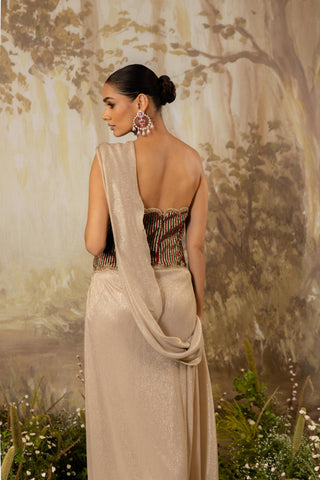 Gold Draped Saree Indian Wedding Draped Saree Set by Aashima Behl