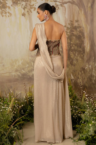 Gold Draped Saree Indian Wedding Draped Saree Set by Aashima Behl