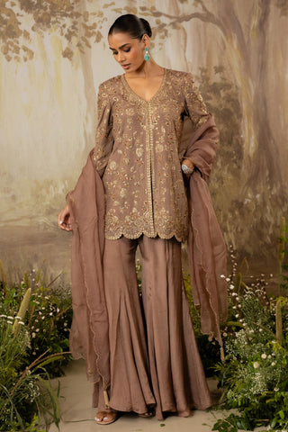 Sharara Set Indian Wedding Brown Embroidered by Aashima Behl