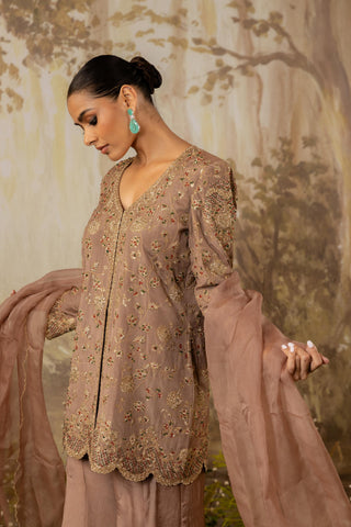 Sharara Set Indian Wedding Brown Embroidered by Aashima Behl