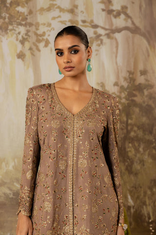Sharara Set Indian Wedding Brown Embroidered by Aashima Behl