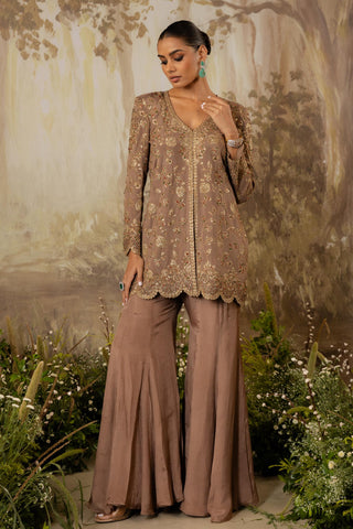 Sharara Set Indian Wedding Brown Embroidered by Aashima Behl
