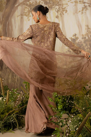 Sharara Set Indian Wedding Brown Embroidered by Aashima Behl