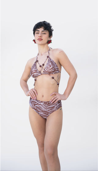 Brown bonnes vacances bawa beaded bikini