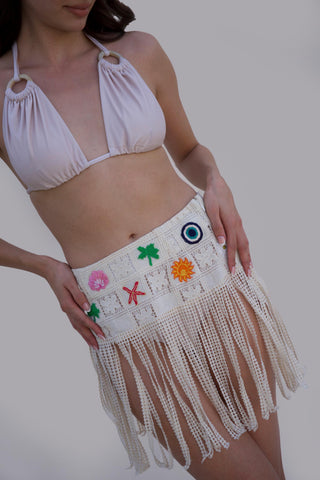 White bonnes vacances chella skirt