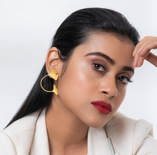 Earring Contemporary Wear - Gold Gingko Double Leaf by Putstyle
