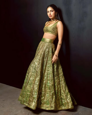 Green reshm angoori lehenga set