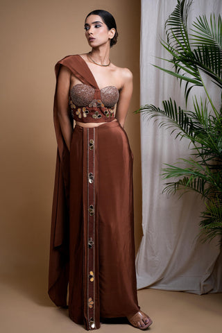 Brown sitara corset drape set