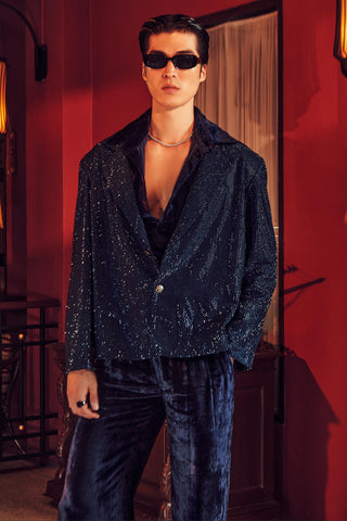Velvet Blazer Set for Contemporary Wear – Midnight Blue Cael by Itrh
