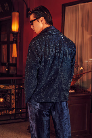 Velvet Blazer Set for Contemporary Wear – Midnight Blue Cael by Itrh