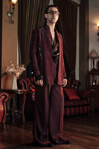 Bandhgala Set for Contemporary Wear – Wine Raven by Itrh