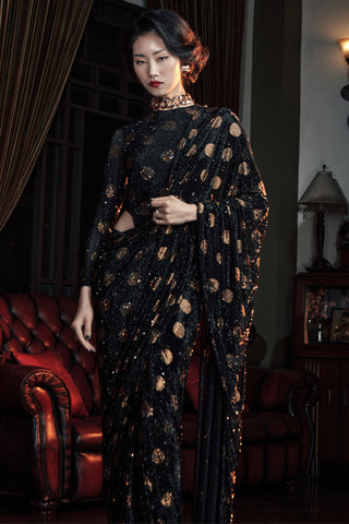 Printed embellished saree for Contemporary Wear – Dottie Saree Set by ITRH