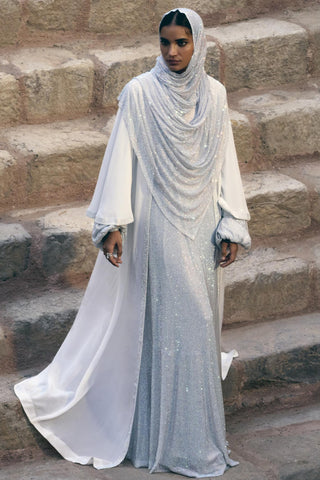 White sharifa seher abaya hijab set