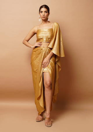 Golden shimmer draped saree set