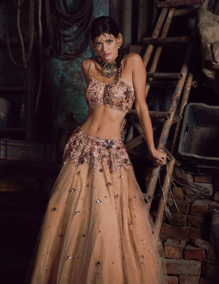 Beige floral embroidered lehenga set