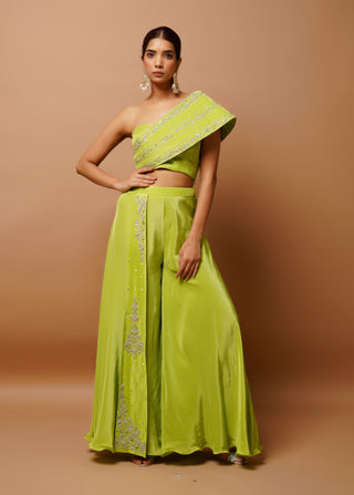 Bright green bustier and palazzo