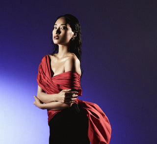 Dual tone long trumpet reim gown