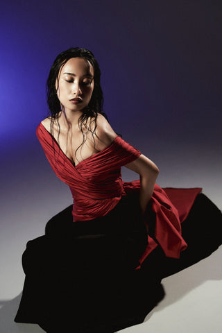 Dual tone long trumpet reim gown