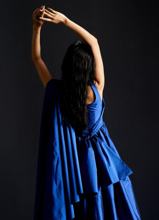 Blue flounce high low midi reim dress