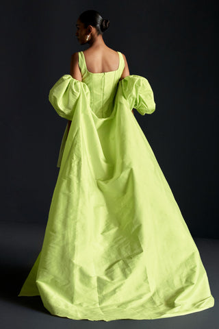 Green short reim dress with piping detail