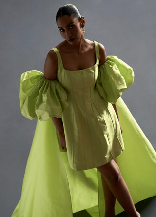 Green short reim dress with piping detail