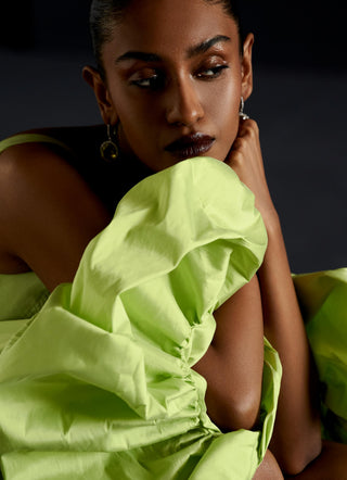 Green short reim dress with piping detail