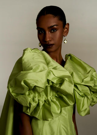 Green short reim dress with piping detail