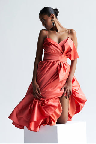 Peach classic midi reim dress