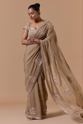 Lurex chiffon saree for Indian Wedding – Beige Navyaa by Nitika Gujral