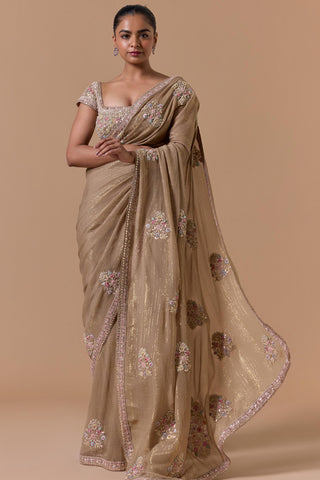 Lurex chiffon saree for Indian Wedding – Beige Navyaa by Nitika Gujral