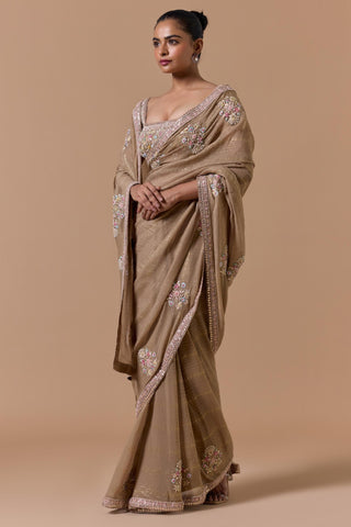 Lurex chiffon saree for Indian Wedding â€“ Beige Navyaa by Nitika Gujral
