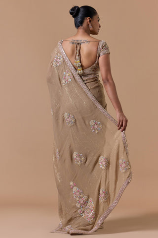 Lurex chiffon saree for Indian Wedding â€“ Beige Navyaa by Nitika Gujral