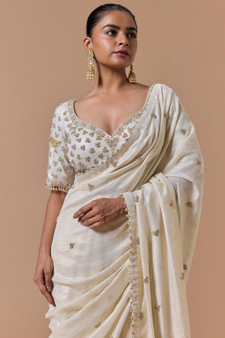 Lurex saree for Indian Wedding â€“ Cream Gold Navyaa by Nitika Gujral