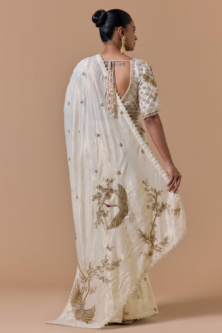 Lurex saree for Indian Wedding â€“ Cream Gold Navyaa by Nitika Gujral