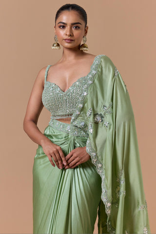 Draped saree for Indian Wedding – Jade Green Navyaa by Nitika Gujral