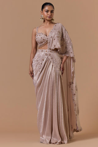 Chiffon draped saree for Indian Wedding – Blush Pink Navyaa by Nitika Gujral
