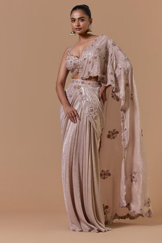 Chiffon draped saree for Indian Wedding – Blush Pink Navyaa by Nitika Gujral