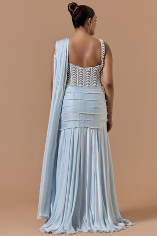 Satin gown saree for Indian Wedding – Powder Blue Navyaa by Nitika Gujral