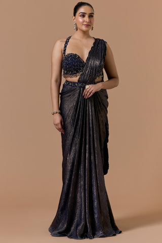 Satin shimmer draped saree for Indian Wedding – Navy Navyaa by Nitika Gujral