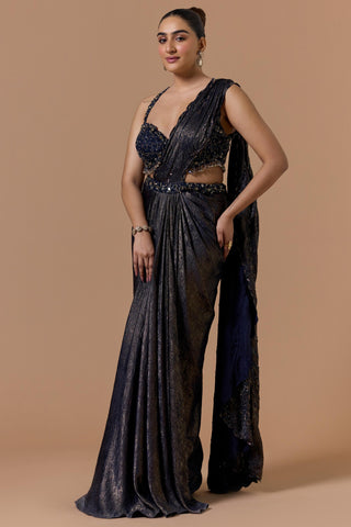 Satin shimmer draped saree for Indian Wedding – Navy Navyaa by Nitika Gujral