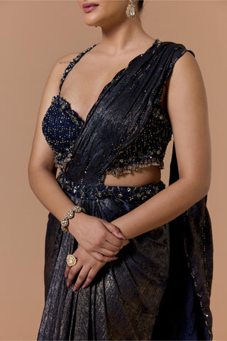 Satin shimmer draped saree for Indian Wedding – Navy Navyaa by Nitika Gujral