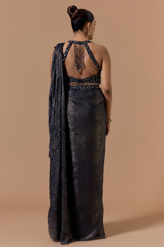 Satin shimmer draped saree for Indian Wedding – Navy Navyaa by Nitika Gujral