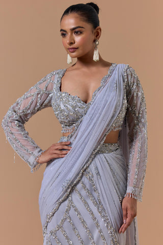 Net draped saree for Indian Wedding – Grey Navyaa by Nitika Gujral