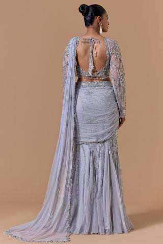 Net draped saree for Indian Wedding – Grey Navyaa by Nitika Gujral